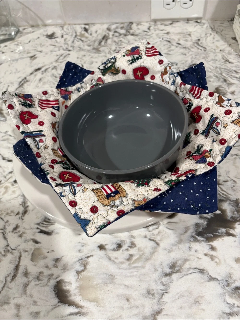 Set of 2 Decorative Patriotic Fabric Bowl cozies Liner - Blue & White